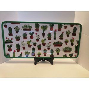 Alex And Zoe Melamine Rectangular serving Platter Cactus green white